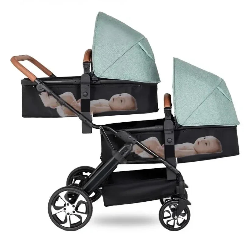 Poussette double pliable avec siège auto – vue haute