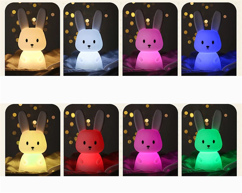 Veilleuse silicone tactile lapin rechargeable USB