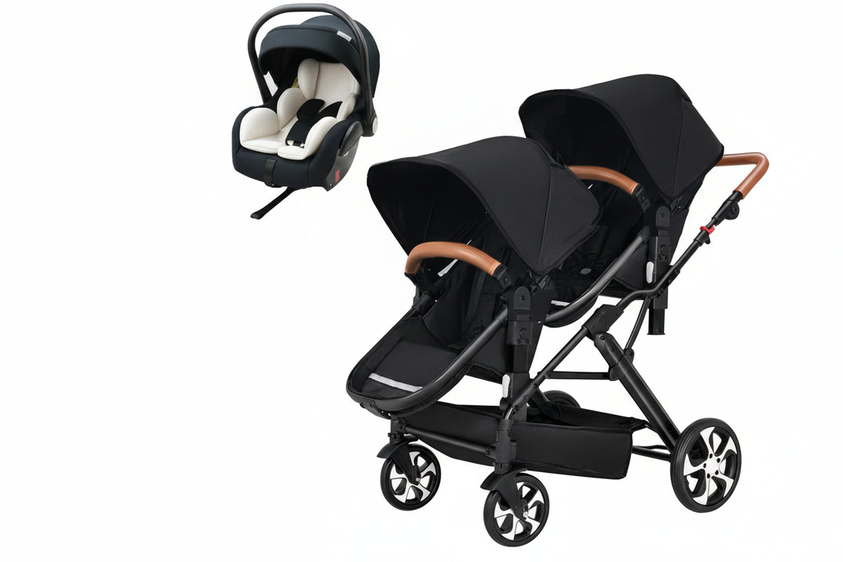 Poussette double pliable avec siège auto – vue haute