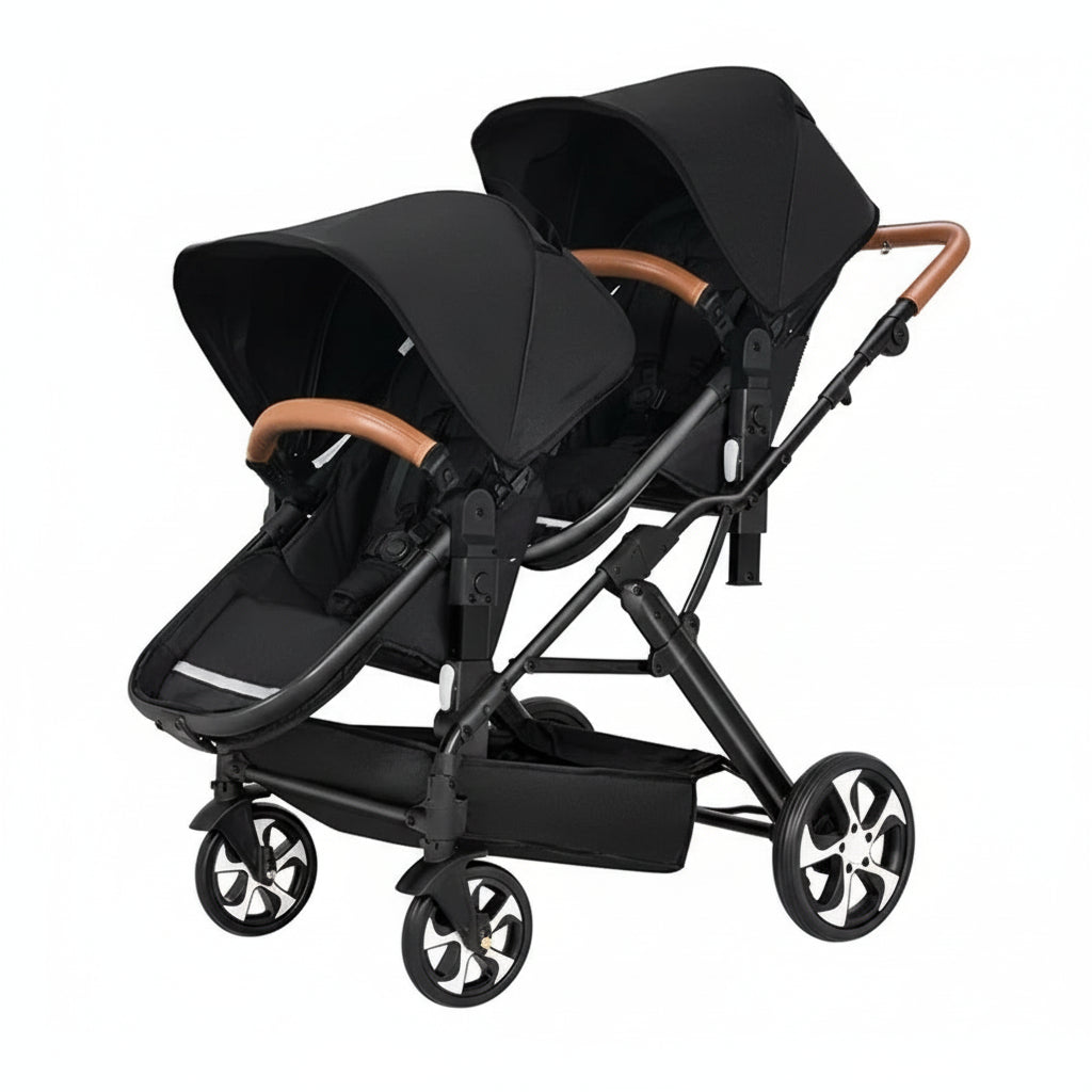 Poussette double pliable avec siège auto – vue haute