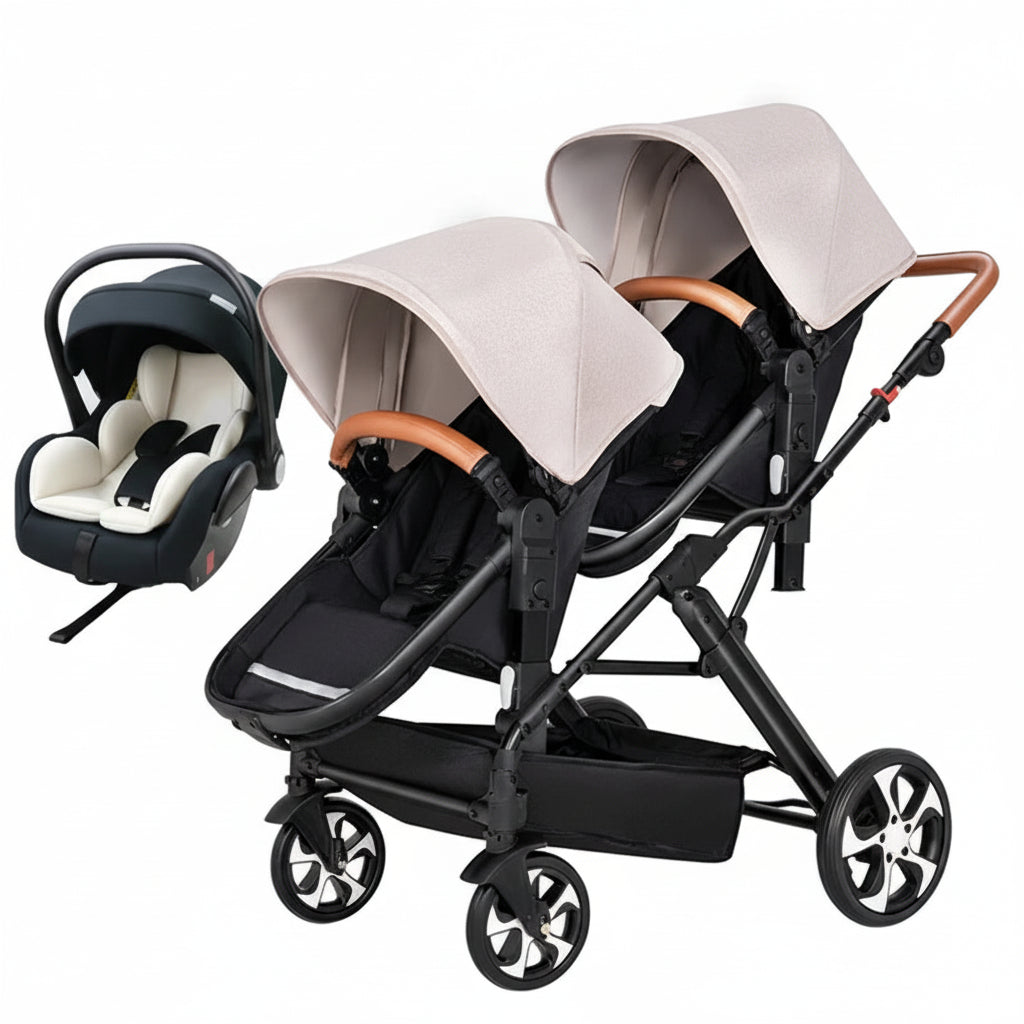 Poussette double pliable avec siège auto – vue haute