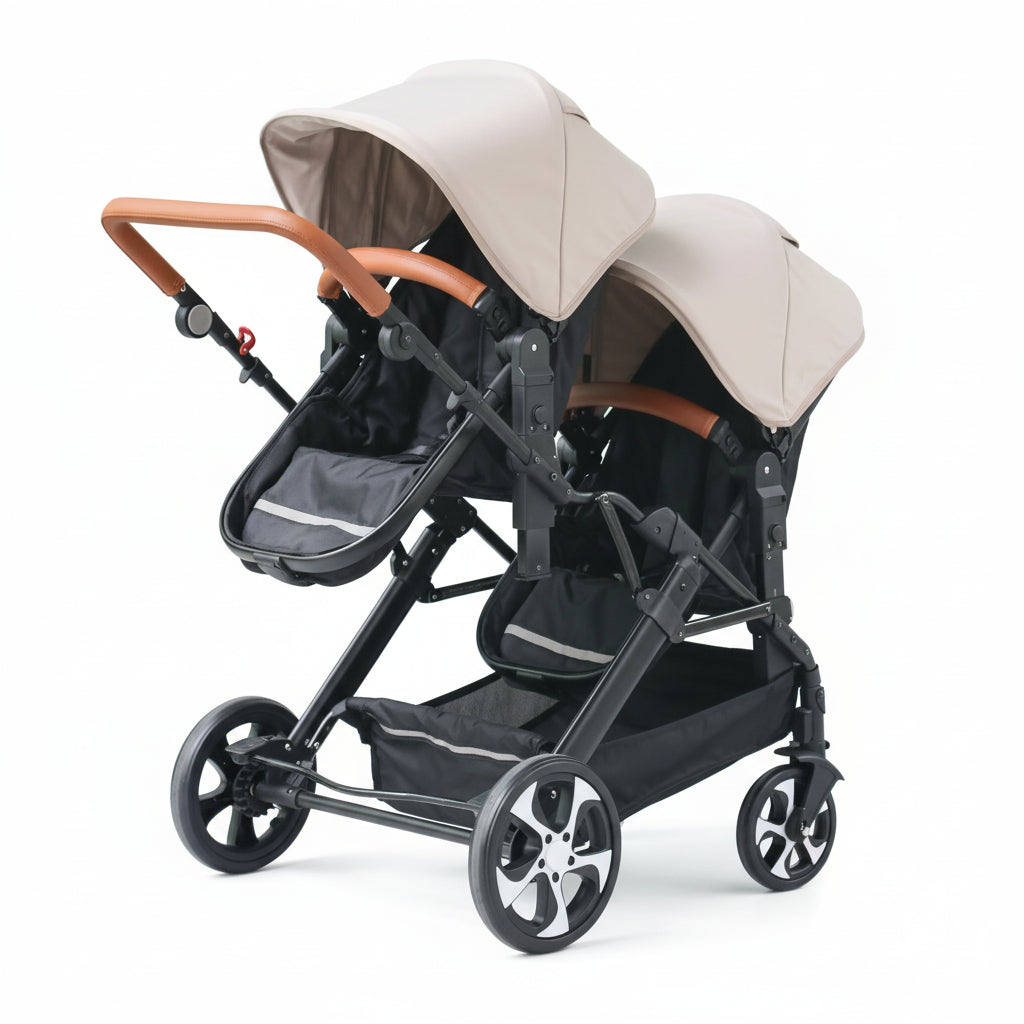 Poussette double pliable avec siège auto – vue haute
