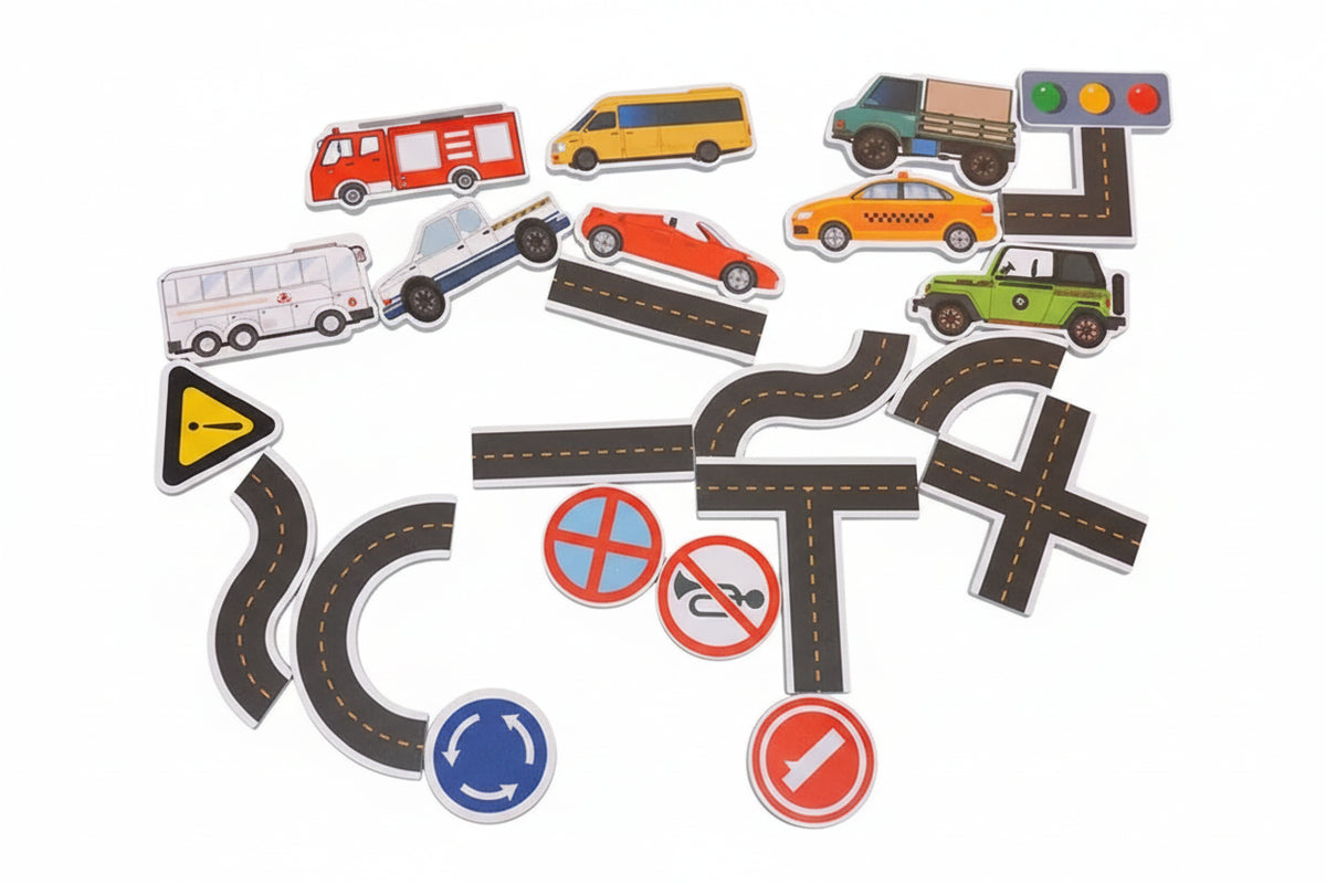 Puzzle mural bain 23 pièces – circuit voitures adhésif