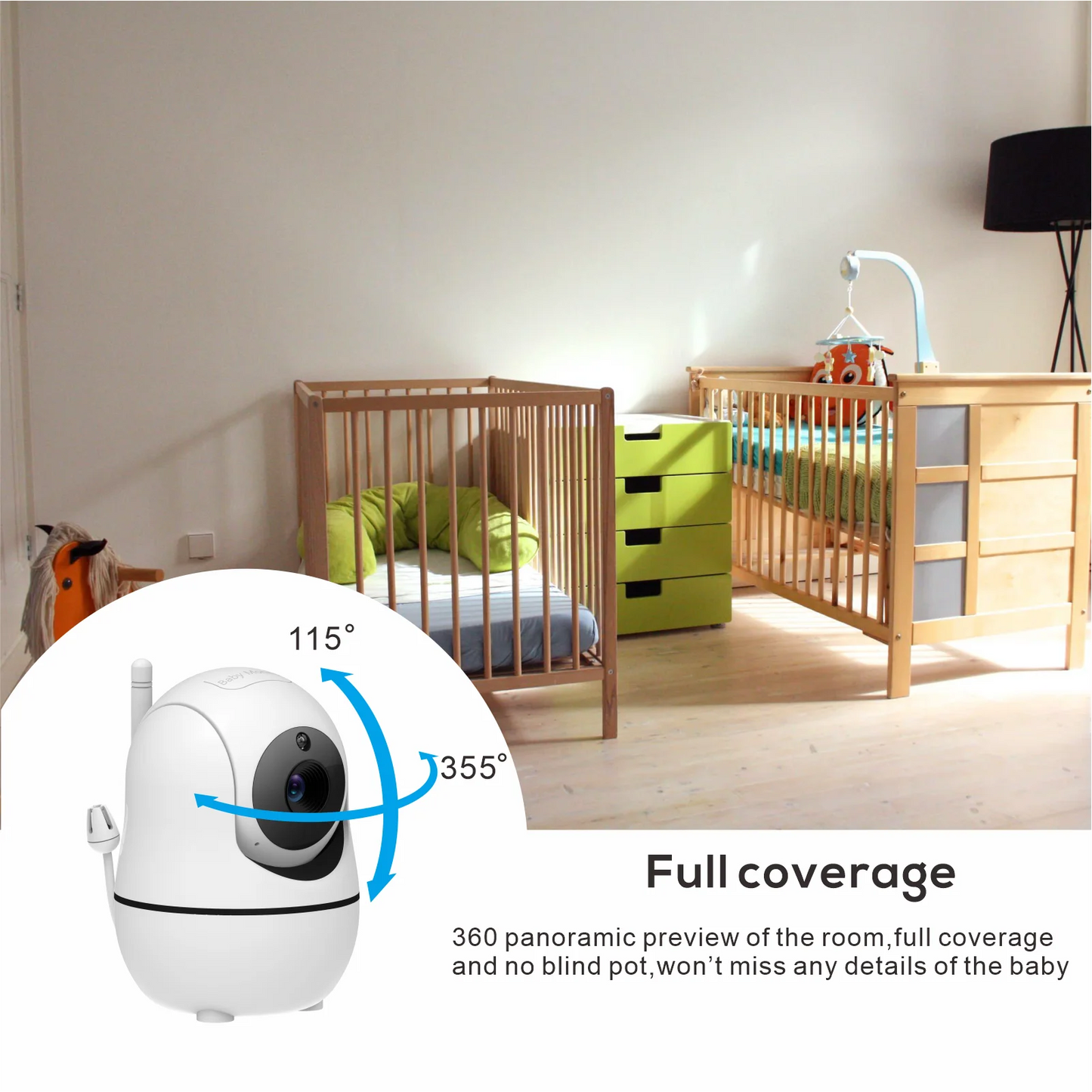 Babyphone vidéo 5" zoom 4x – 22h autonomie berceuse