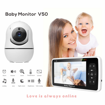 Babyphone vidéo 5" zoom 4x – 22h autonomie berceuse