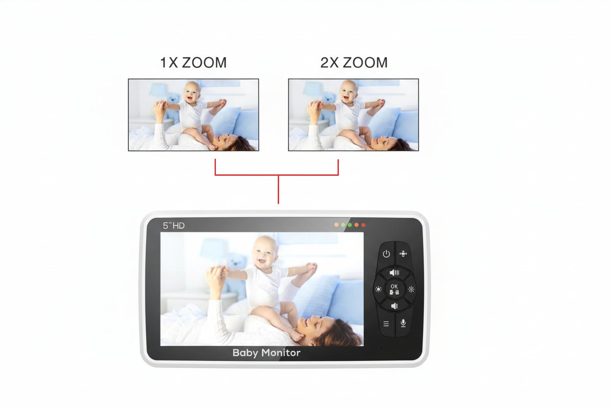 Babyphone vidéo 5" zoom 4x – 22h autonomie berceuse