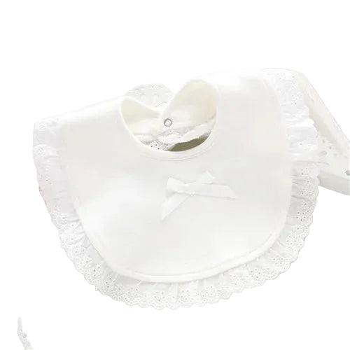 Bavoir dentelle coton 100% – nœud princesse 0-2 ans