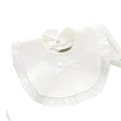 Bavoir dentelle coton 100% – nœud princesse 0-2 ans