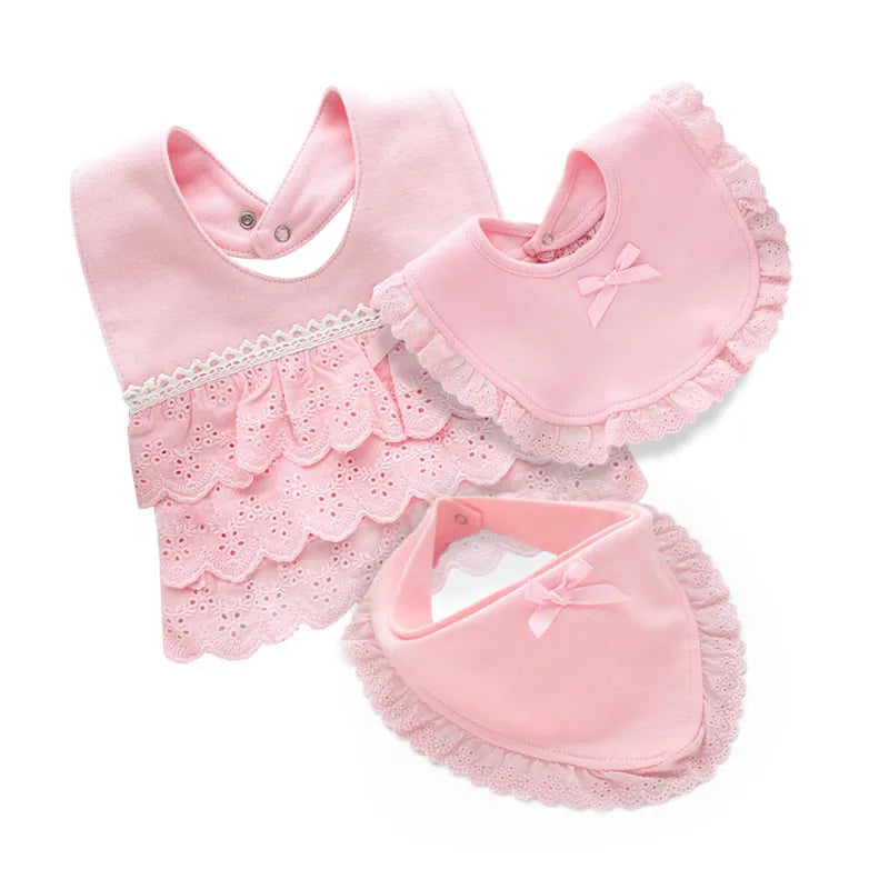 Bavoir dentelle coton 100% – nœud princesse 0-2 ans