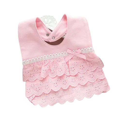 Bavoir dentelle coton 100% – nœud princesse 0-2 ans