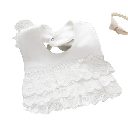 Bavoir dentelle coton 100% – nœud princesse 0-2 ans