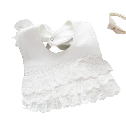 Bavoir dentelle coton 100% – nœud princesse 0-2 ans