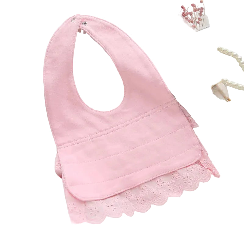 Bavoir dentelle coton 100% – nœud princesse 0-2 ans