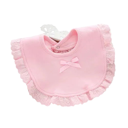 Bavoir dentelle coton 100% – nœud princesse 0-2 ans
