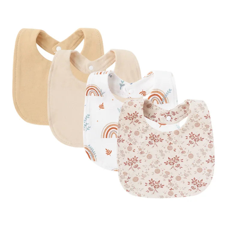 Set 4 bavoirs coton cartoon – serviettes salive bébé