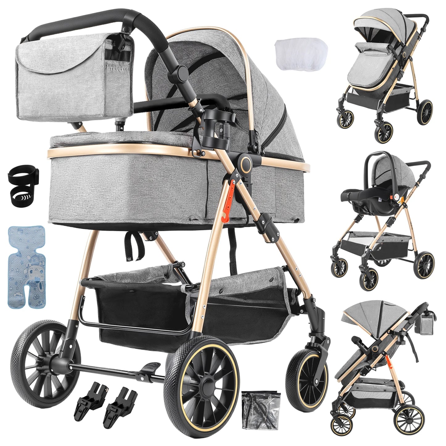 Poussette 3-en-1 roues EVA dossier ajustable 135-180°