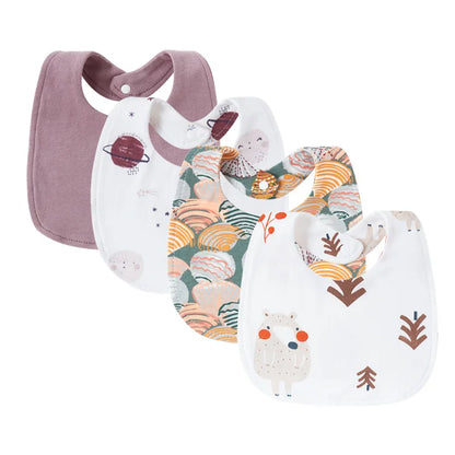 Set 4 bavoirs coton cartoon – serviettes salive bébé