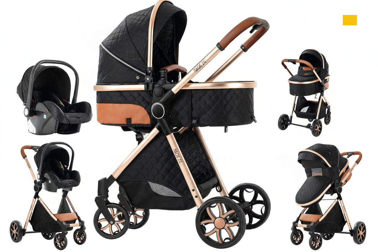 Poussette 3-en-1 haute vue pliable avec moustiquaire
