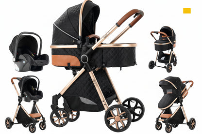 Poussette 3-en-1 haute vue pliable avec moustiquaire