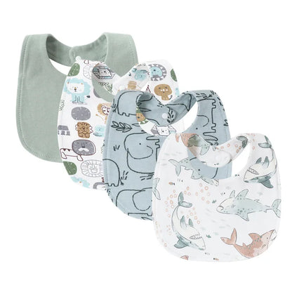 Set 4 bavoirs coton cartoon – serviettes salive bébé