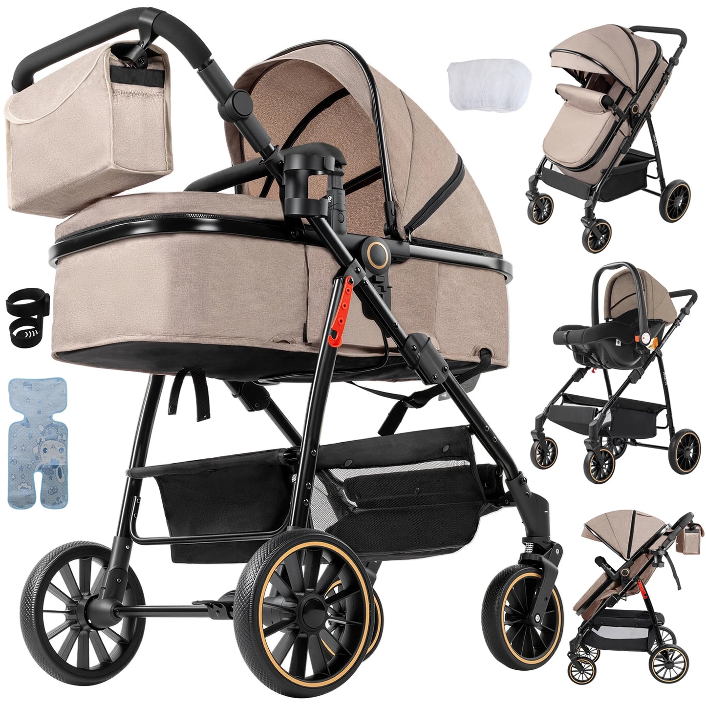 Poussette 3-en-1 roues EVA dossier ajustable 135-180°