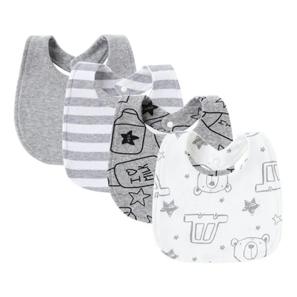 Set 4 bavoirs coton cartoon – serviettes salive bébé