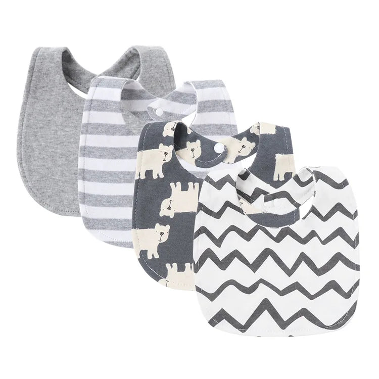 Set 4 bavoirs coton cartoon – serviettes salive bébé