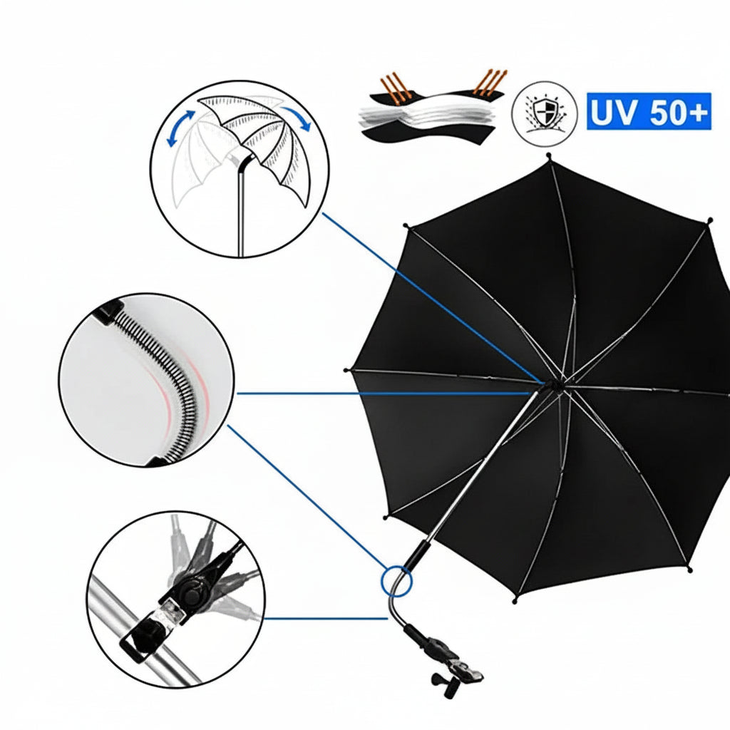 Parasol poussette universel anti-UV et pluie avec pince