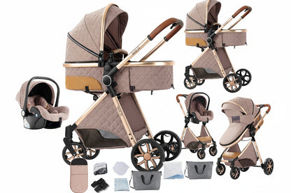 Poussette 3-en-1 haute vue pliable avec moustiquaire