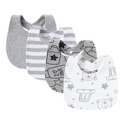 Set 4 bavoirs coton cartoon – serviettes salive bébé