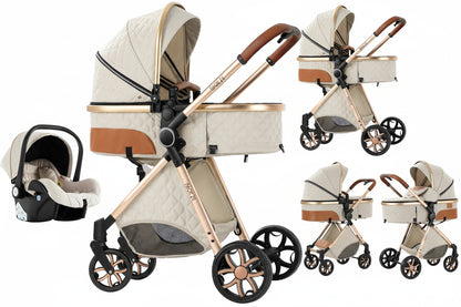 Poussette 3-en-1 haute vue pliable avec moustiquaire