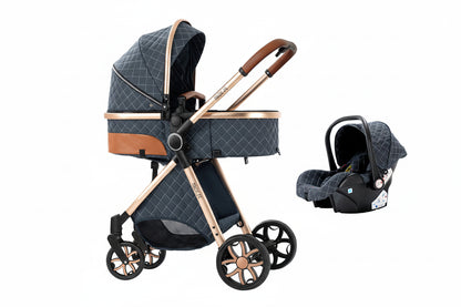 Poussette 3-en-1 haute vue pliable avec moustiquaire