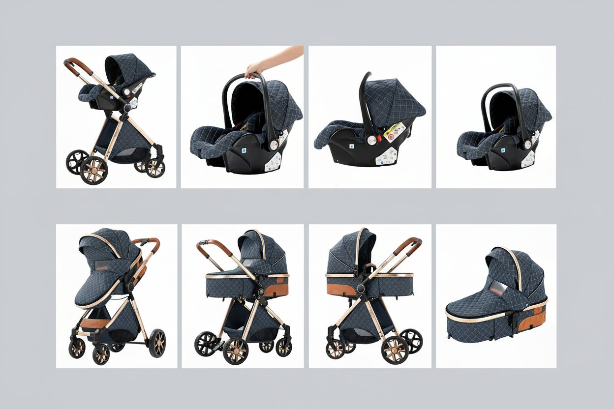 Poussette 3-en-1 haute vue pliable avec moustiquaire