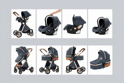 Poussette 3-en-1 haute vue pliable avec moustiquaire
