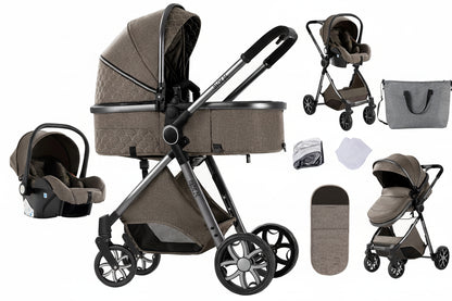 Poussette 3-en-1 haute vue pliable avec moustiquaire