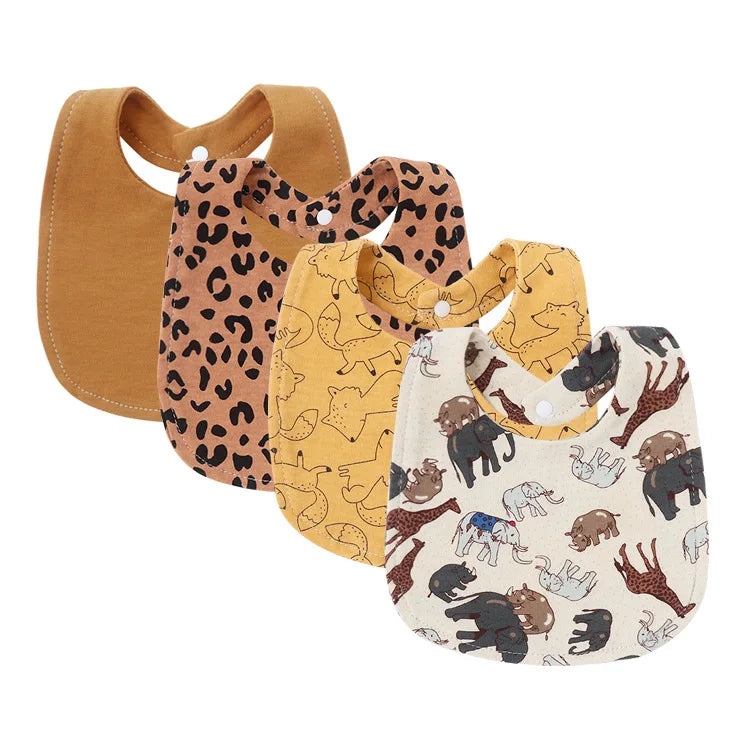 Set 4 bavoirs coton cartoon – serviettes salive bébé