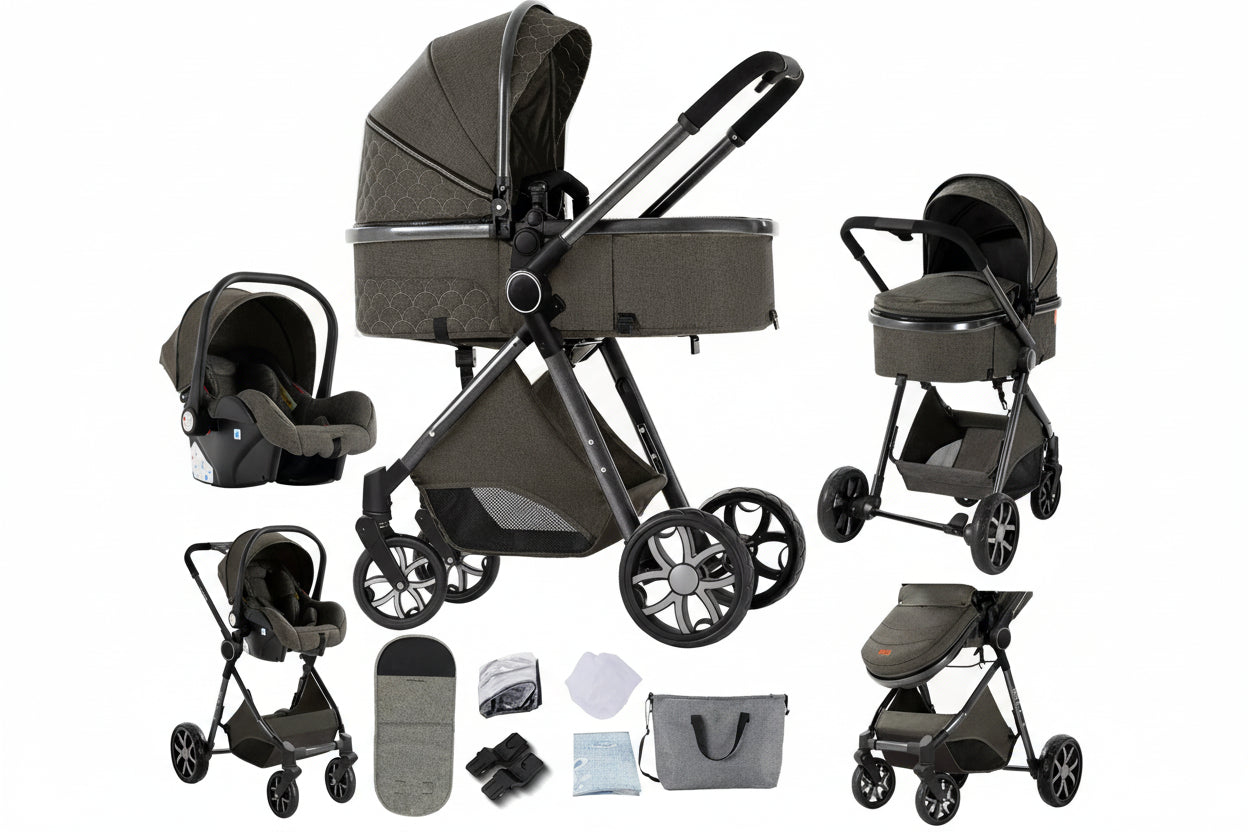 Poussette 3-en-1 haute vue pliable avec moustiquaire