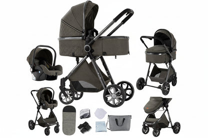 Poussette 3-en-1 haute vue pliable avec moustiquaire