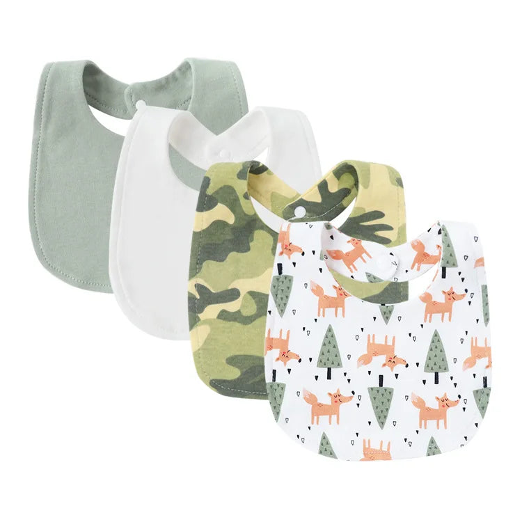 Set 4 bavoirs coton cartoon – serviettes salive bébé