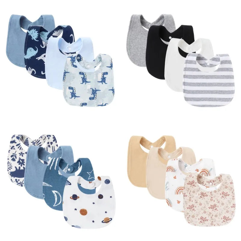 Set 4 bavoirs coton cartoon – serviettes salive bébé