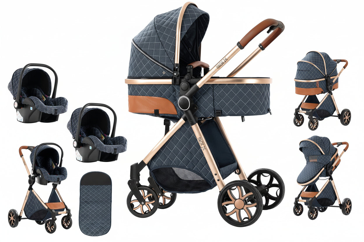 Poussette 3-en-1 haute vue pliable avec moustiquaire