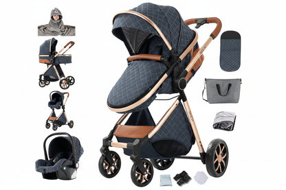 Poussette 3-en-1 haute vue pliable avec moustiquaire